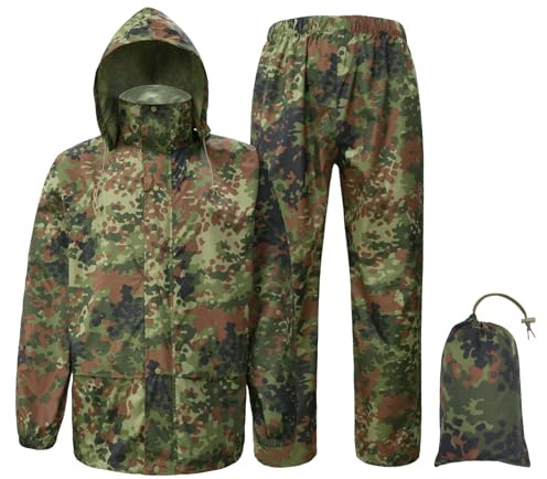 Tongcamo Tute da pioggia per uomini impermeabili - Giacca e pantaloni antipioggia per adulti, impermeabile leggero e traspirante con cappuccio per la caccia Cp Camo per il lavoro in motocicletta