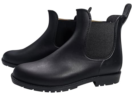 A2Z Ladies Girls Teens Wellington Ankle Boots Waterproof PVC Slip-On - Wellies LDS 1419 Chelsea Black 4 UK