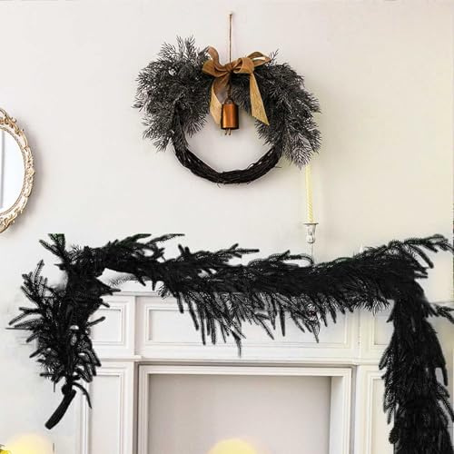 16 FT Real Touch Black Pine Halloween Garland, Black Pine Needle Garlands | Christmas Garlands with Artificial Pines Needles | PE Autumn Decoration, Halloween Decorations, Realistic Garland (2.9FT)