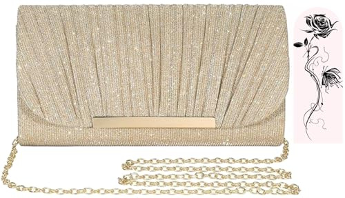 Aryan Clutch Gold, Handtasche Damen Klein Mit, Abendtasche Mit Abnehmbarer Kettenriemen für Hochzeit Party Freizeit Date