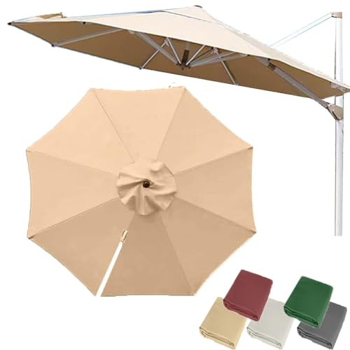 10ft Round Offset Umbrella Canopy 8 Ribs Cantilever Garden Umbrella Replacement Top, Patio Yard Pool Parasol Replacement Canvas Fabric Anti-UV(Khaki, Single top-3m(10ft))