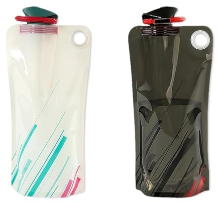 Juego de 2 botellas plegables de 1000 ml, color blanco y negro, con mosquetón