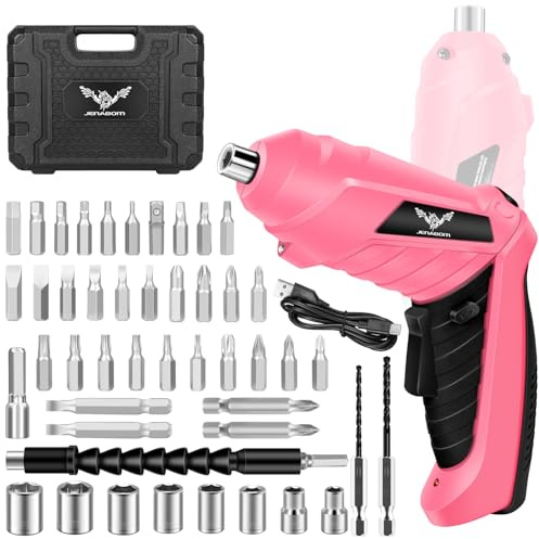 JENABOM 3.6V Cordless Electric Screwdriver Set, Mini Drill Set, Pink | Rechargeable Small Screwdriver with Bits, Ideal for Home Repair & Furniture Assembly