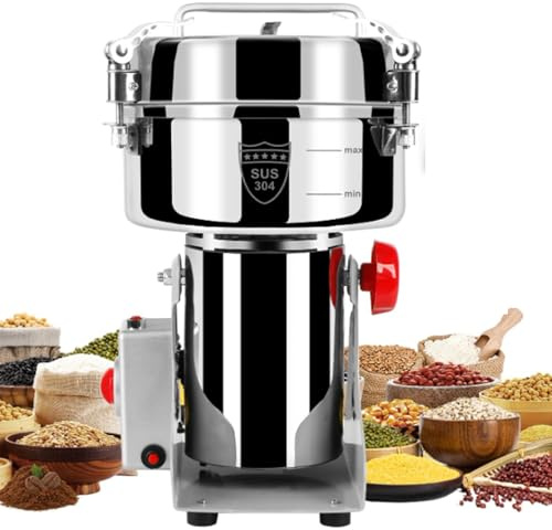 Hydravex Moulin à Grains, broyeur électrique à Grande Vitesse en Acier Inoxydable pour épices et Herbes, broyeur à Poudre pour céréales, Farine de maïs, épices sèches, Grains, café, Riz, Poivre 800g