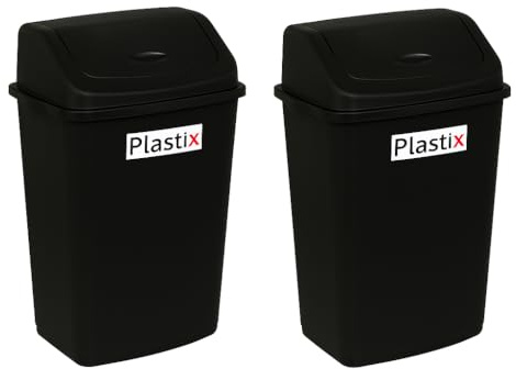 Plastix High Grade Plastic Black Swing (50L) Flip Top Waste Rubbish Kitchen Bin Dustbin (Pack of 2)