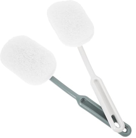 ibasenice Cepillo de Baño Mango Largo de Plástico 2 Cabezales Intercambiables Gris y Blanco Estropajo para Limpieza Profunda de Inodoro Bañera y Paredes