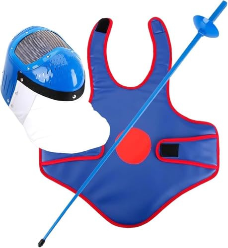 Fäktningsset i 3 delar, Träningstillbehör for nybörjare, Träningsutrustning for barn, Skyddsväst, Skyddsmask(Blue)