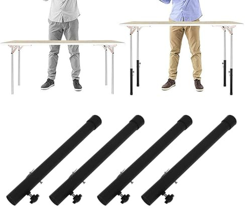 Pwshymi 4 Stück Tischbeinverlängerungen, 44 cm, Stahl, Höhenverstellbar, für Klapptische mit Gummifüßen, für Schreibtische, Küchentische, Arbeitsplatten, DIY-Möbel