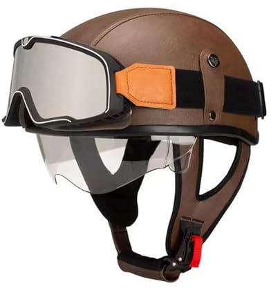 Mezzo Casco Moto Vintage Con Occhiali Caschi Jet E Demi-Jet Retrò Caschi Cromwell Omologato DOTECE Aperto Casco De Motocicletta Elmetto Scodella Per Adulti Uomini Donne B,M:57-58CM