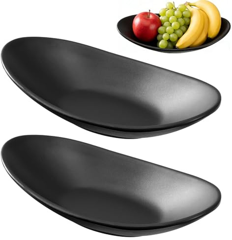 2 Stück Schlüsselschale Schwarze Schmucktablett Oval Schmuckschale Deko Flur Bowl Dekoschal Dessertschale Obstschale Salatschüssel Schale,Tablett Schwarz für Schlüssel Schmuck Münzen(21 x 11 cm)