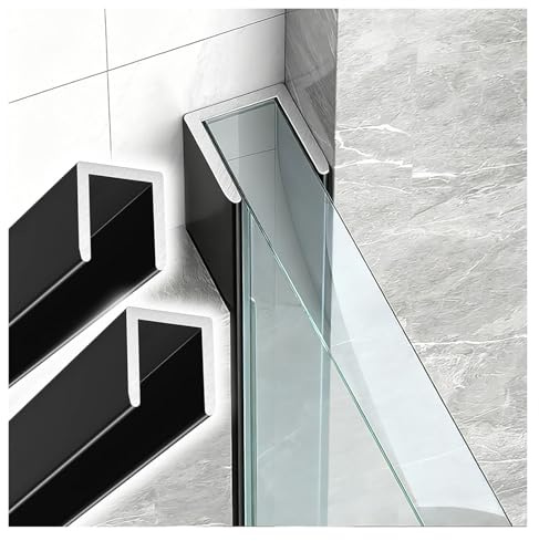 canale vetro doccia Canale Divisorio In Vetro Senza Telaio Da 2 Pezzi, Binario Guida Inferiore Per Porta Doccia Nero Opaco, Pannello Fisso, Fessura In Alluminio(6mm glass,64in/163cm)