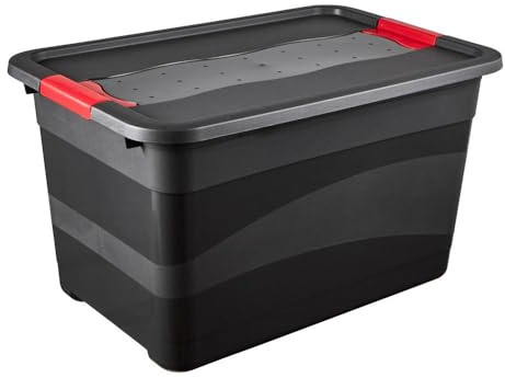 keeeper Contenedor de Transporte con Tapa y Cierre Deslizante, Extra Robusta, 59.5 x 39.5 x 34 cm, 52 l, Eckhart, Gris Grafito