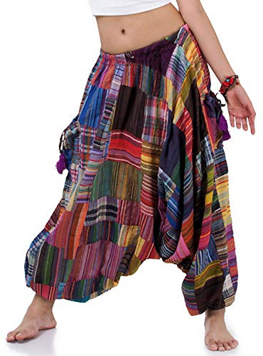 PRINCESS OF ASIA Strahlend Bunte Patchwork Hose Haremshose Aladinhose Pumphose für Damen & Herren