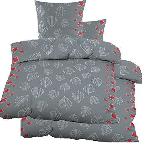 4 pièces Flanelle foncé 2 x (Parure de lit d'hiver 135 x 200 + 80 x 80 cm), coeur, 100% coton, (40089)