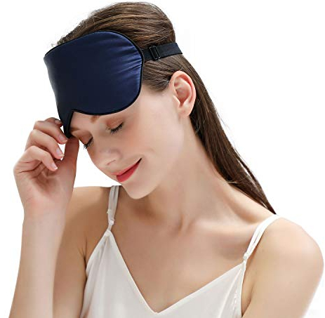 ZIMASILK 100% Natural Silk Eye Mask Blindfold, Adjustable Strap Super-Smooth Soft Sleep Eye Mask for Sleeping with Bag(Navy Blue)