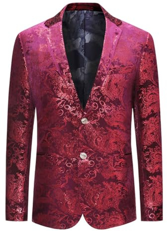 Allthemen Blazer de Lentejuelas para Hombre Chaqueta con Purpurina Dorada Esmoquin de Boda de Corte Entallado Rojo M