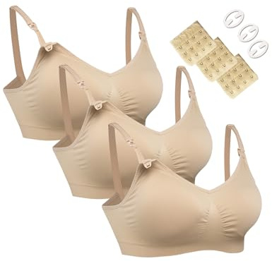 HOFISH 3-pack sömlösa amnings-bh:ar för mammor, full byst, bralette, S–XXL, med extra bh-förlängare och klämmor, XXL