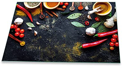 decorwelt | Herdabdeckplatte 80x52 cm 1-Teilig Gemüse Bunt Ceranfeldabdeckung Universal Spritzschutz Glas Deko Elektroherd Induktion für Kochplatten Herdschutz Schneidebrett Sicherheitsglas