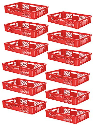 BRB 12x Eurobehälter/Stapelkorb durchbrochen, PE-HD, Industriequalität, lebensmittelecht, LxBxH 600x400x150 mm, rot
