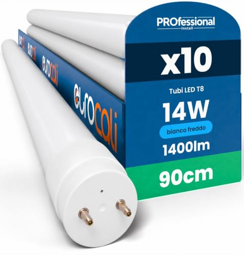 Eurocali 10x Tubi LED 90cm G13 T8 14W 1400 lumen - Luce Bianco Freddo 6500K - Fascio Luminoso 160° - Sostituzione Neon