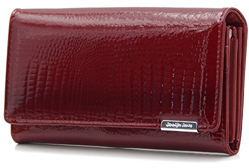 ekavale Damen Leder Geldbörse mit RFID-Schutz Geldbeutel groß Portemonnaie lang Damen Portmonee Damengeldbeutel viele Karten-Fächer (Rot)