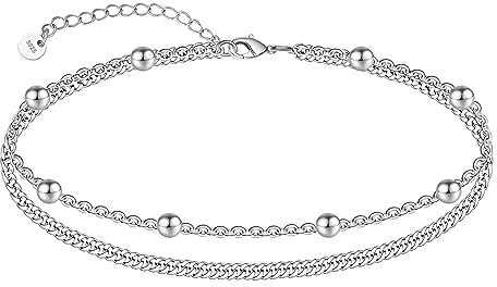 CHIC & ARTSY - Cavigliera da donna in argento Sterling 925 con catena sandala per piedi nudi e scatola regalo regolabile, 6.3 centimeters, Argento sterling