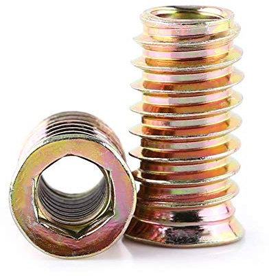 Gängade insatsmuttrar, 20 st zinkpläterade sexkantiga gängade träinlägg för trämöbler sortiment (M8 x 25 mm)