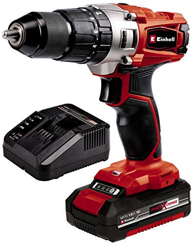 Einhell 4513796 Trapano a percussione a batteria TE-CD 18/44 Li-i Power X-Change (ioni di litio, 18 V, 44 Nm, funzione martello, ingranaggi a 2 velocità, luce LED, mandrino trapano in metallo da 13 mm