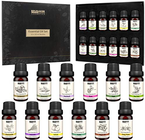 BRUBAKER Cosmetics 12er-Set Ätherische Öle 12 x 10 ml - Lavendel Rose Rosmarin Kamille Zitrone Zeder Patchouli Salbei Ylang-Ylang Kardamom Argan Teebaum - Duftöl für Diffusor Massage Aromatherapie