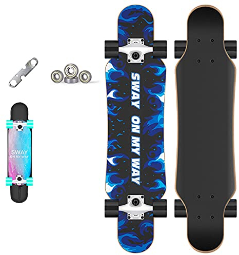 VOMI Skateboard Komplett Board Anfänger 7-lagigem Ahornholz Doppelkick Longboard mit Rucksack, ABEC-11 Kugellager, 85A Rad für Männer und Frauen Jugend Kinder Straße Erwachsene Anfänger,B