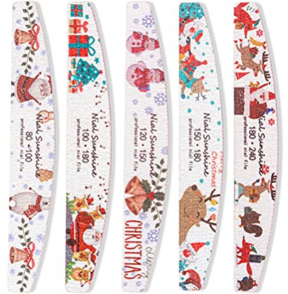 Lot de 5 limes à ongles de Noël, bloc polissoir à ongles, limes à ongles gel dissolvant, outil de soin des ongles