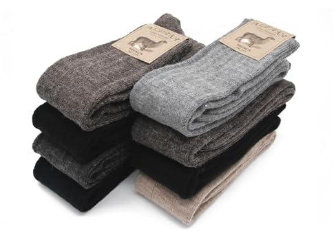 Frencis - Calze Lunghe Uomo Donna in Lana & Alpaca – Calzini Termici Invernali al Ginocchio, Punta e Tallone Rinforzati, Elastico Morbido, Anallergici, 8 Paia Set 6 Colori Misti Taglia 41-46