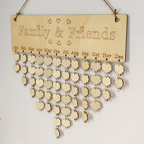 Holz-Geburtstags-Erinnerungstafel, Birkensperrholz, Schild, Familie und Freunde, DIY-Kalender Tattoo Gutschein Geschenk (C, One Size)