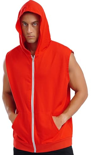 Freebily Felpa con Cappuccio e Zip Uomo Hoody Felpa Senza Maniche Pullover Canottiera Maglietta Canotta Giacca da Palestra Fitness Sport Running Camicie Gilet da Allenamento Rosso L