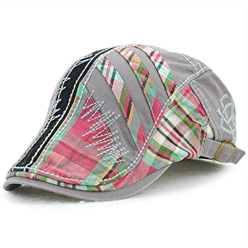 LAIFEKE Neue Freizeit-Unisex-Flachmütze mit Nähten, Baskenmütze, Kariertes Muster, Entenschnabelmütze aus Reiner Baumwolle, Ballonmütze (Grau)