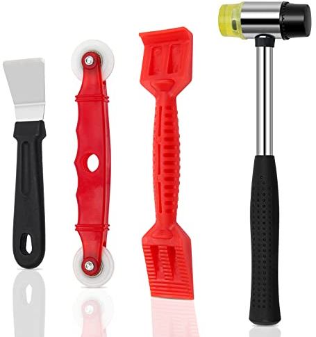 Coolrunner Window Glazing Tool Kit, 4PCS Heavy-Duty Glazing Tools, Multi-Functions Alloy Hammer, Red Window Roller, Plastic Shovel For Windows, Doors Hand Tool Sets