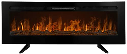 Electric Wall Mounted Inset LED Black Fireplace Free Standing 60 950W 1850W 12 Colours Timer Remote Adjustable Brightness Pebbles Clear Crystals Log Effect 3D Flame 15 – 35 Degrees C Fixing Kit