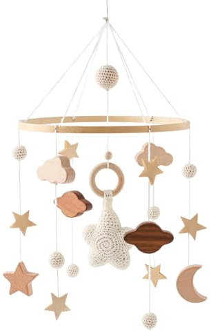 TROYSINC Babybett Mobile Windspiel Hängende Bettglock Baby Mobile Holz 3D Sterne Ornament Neugeborenen Mädchen Jungen Kinderzimmer Decor