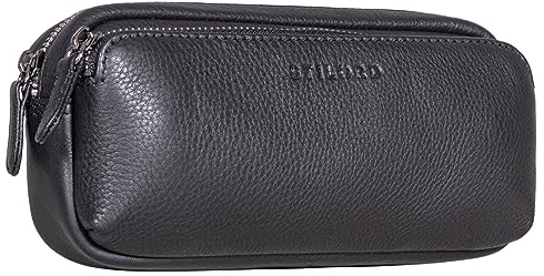 STILORD 'Melissa' Federmäppchen Leder Groß Vintage mit Reißverschluss Stiftemappe Großes Etui Schule Uni Echtleder Kosmetiktasche für Damen und Herren, Farbe:schwarz