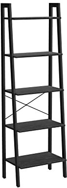 VASAGLE Ladder Shelf, 5-Tier Bookshelf, Storage Rack, Bookcase with Steel Frame, for Living Room, Home Office, Kitchen, Bedroom, Industrial Style, Ebony Black and Ink Black ULLS045B56