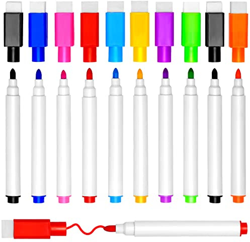 DIYDEC 10 pcs Whiteboard Markers, 9 Color Whiteboard Pens, Fine Tip Magnetic Colour White Board Pen with Eraser Low Odor Dry Erase Ink Markers Erasable for Home, School and Office Uses