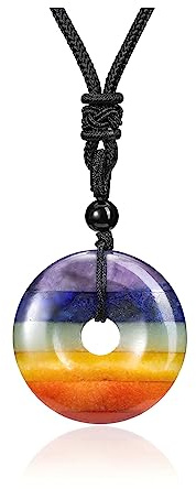 GEHECRST 7 Chakra Edelstein Halskette Donut Anhänger Kette Glücksbringer Heilstein Anhänger Healing Reiki Energietherapie Glückbringen Edelstein für Damen Herren