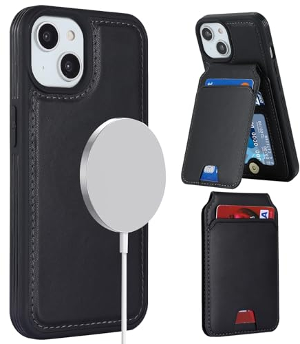 ELTEKER Hülle für iPhone 13 Handyhülle iPhone 14 mit Kartenfach Magnetischer Abnehmbarer Wallet Kartenhalter,Klapphülle Leder Schutzhülle - Schwarz