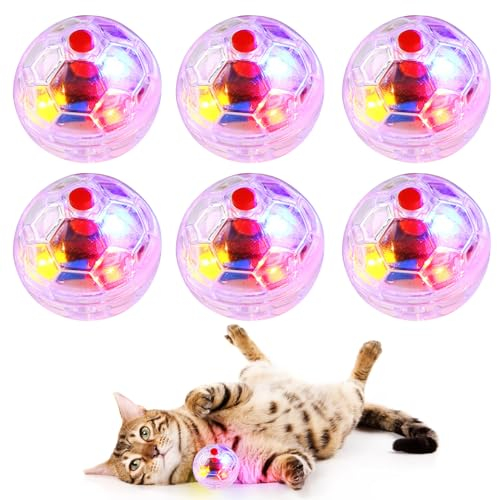 Vegena 6 Pcs Geisterjagd-Bewegungsbälle Interaktives Katzenspielzeug Ball, Automatischer 360 Grad Rollbal, Katzenspielzeug Elektrisch Katzenball Mit Led Licht, Led Interaktives