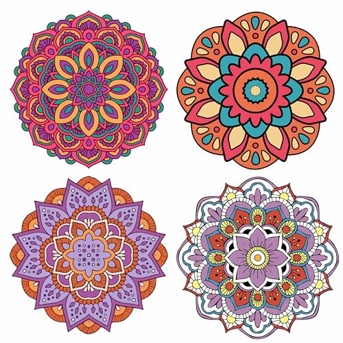 GORGECRAFT 4 Stile Mandala-Fensteraufkleber 16cm Nicht Klebend Statische Blume des Lebens Schiebetür-Aufkleber Wasserfeste Feder-Fensterfolie Verhindert DASS Vögel Auf Schlafzimmer Badezimmer Treffen