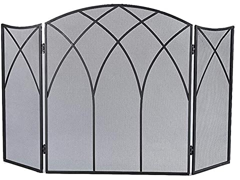 Kaminschutzgitter, faltbar, Schmiedeeisen, 3 Paneele, extra großer, Stabiler Funkenschutzzaun für Ofen, Holz, Gas, Kamin, Schwarz (Größe: 50 x 31,5 Zoll) (50 x 31,5 Zoll) Present