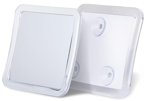 MIRRORVANA Small Travel Shower Mirror - Fogless & Shatterproof Shaving Mirror for Shower - Stick On Bathroom Mirror with Triple Suction Cups - 13.5cm x 13.5cm