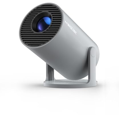 Mini Portable Auto Keystone Projector, 4K/200 ANSI Smart Projector with WiFi 6, BT 5.0, 130 Inch Screen, 180 Degree Rotation, Built-in Android 11.0 Operating System-Grey