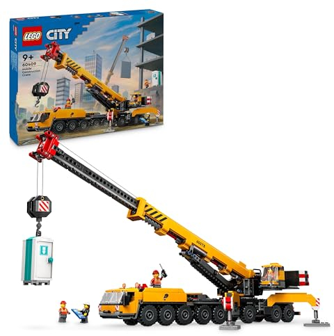 LEGO City Mobiler Baukran, Bauspielzeug für Jungen und Mädchen, Geschenk für kreative Kinder, ausfahrbarer Langer Ausleger, 4 Bauarbeiter-Minifiguren für Rollenspiele 60409