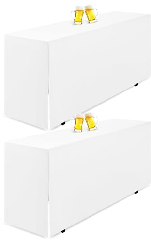 Teruntrue 2 Stück Biertischhusse Weiß Biertischhusse für Bierzeltgarnitur, 220 x 50 cm, blickdichte Polyester-Biertischhusse, waschbare Tischhusse für Bankette im Freien (Weiß)